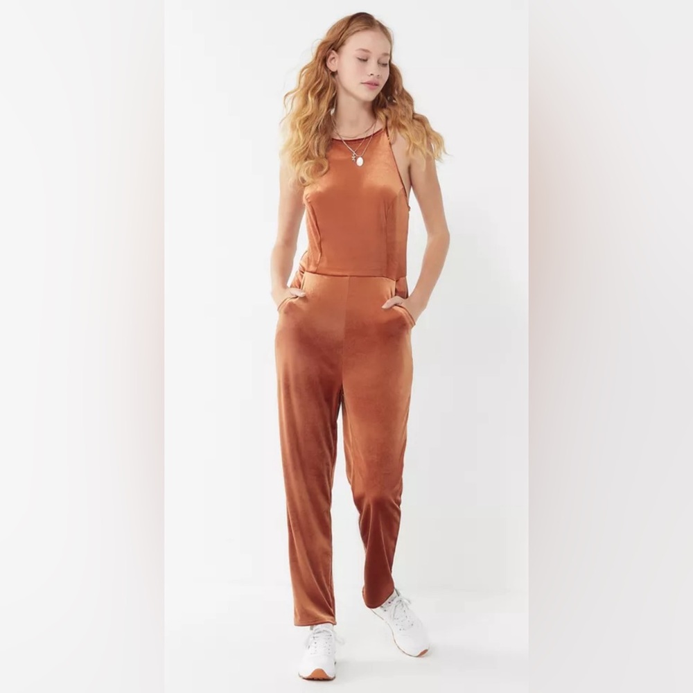 Urban Outfitters Naomi Velvet Terra Cotta Jumpsuit